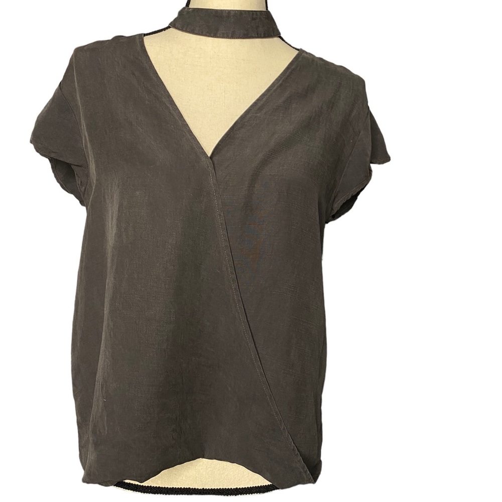 Cloth & Stone Gray Wrap Short Sleeve Blouse Womens Small